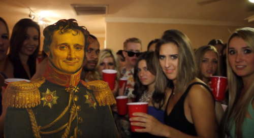 The meme photo in which a crowd of partygoers holding their red plastic cups all surround and look at the viewer with disdain. Among the partygoers is a Napoleonic general (edited in from a portrait) with the same derisive smile as the rest.